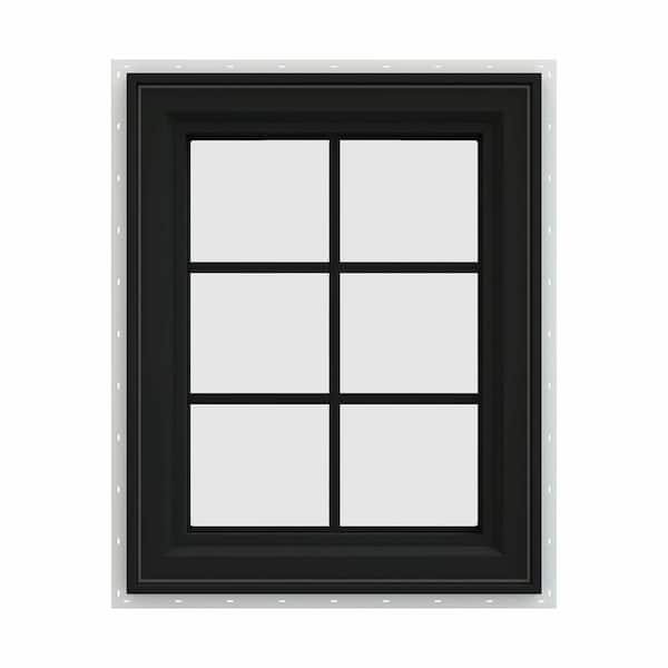 JELD-WEN 24 in. x 30 in. V-4500 Series Bronze FiniShield Vinyl Right-Handed Casement Window with Colonial Grids/Grilles