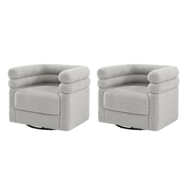 JAYDEN CREATION Regina Grey Modern Swivel Chair with 2-Pillow Set of 2