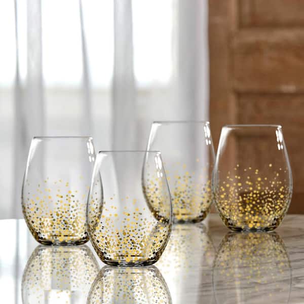 Stemless Wine Glasses with Gold Tone Smoky Gradient Design, Set of 4