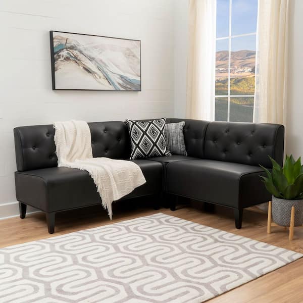 Trapp Black 73.37 in. W Corner Nook Dining Bedroom Bench High Back