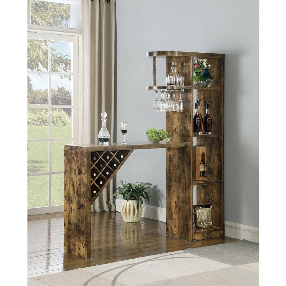 Antique Nutmeg 5-Shelf Rustic Bar Table with Storage