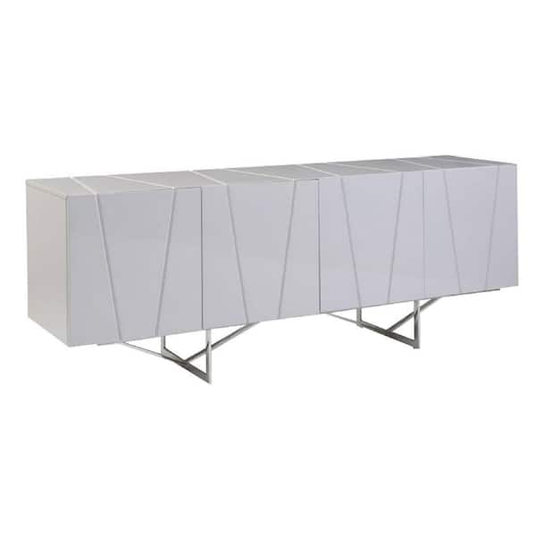 Benjara White Wood Top 20 in. Sideboard with Geometric Legs