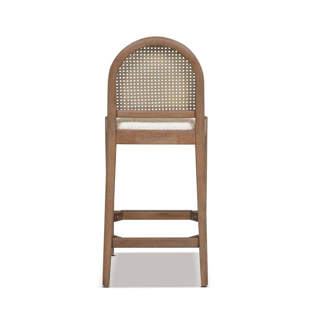 Ivory White Boucle and Oak Curved Bar Stools, Set of 2