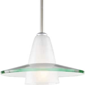 12 in. 1-Light Brushed Nickel Mini Pendant with Clear And Etched Glass