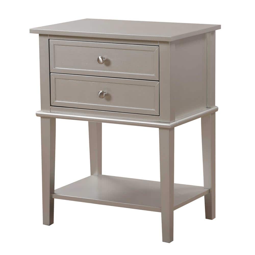 Newton Silver Champagne 2-Drawer Nightstand with Open Shelf