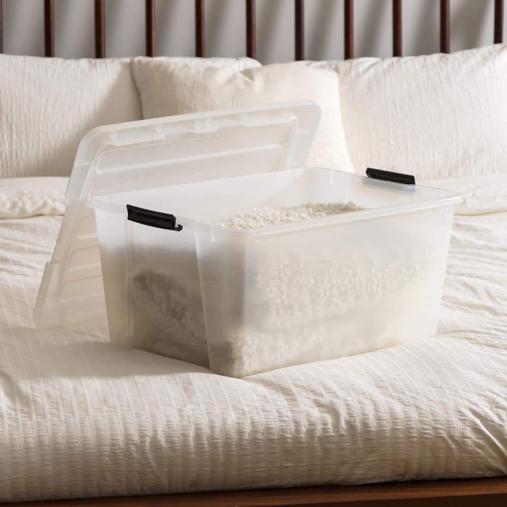 Clear Stackable Plastic Storage Bins with Latching Lids, 45 Qt, Set of 4