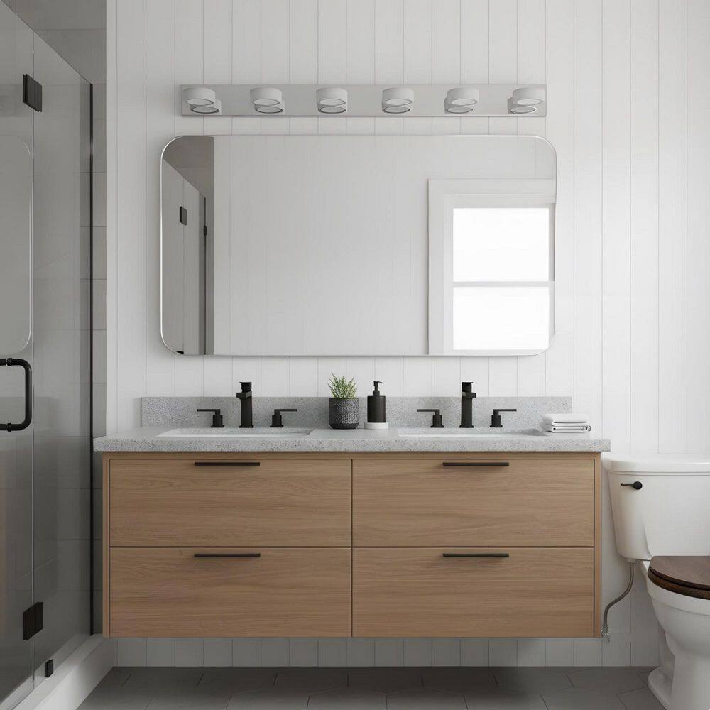44.9 in. 6-Light LED Modern Chrome Bathroom Vanity Light with Dimmable 6000K Light and 180°Rotating Shade price history on PriceWatchPro