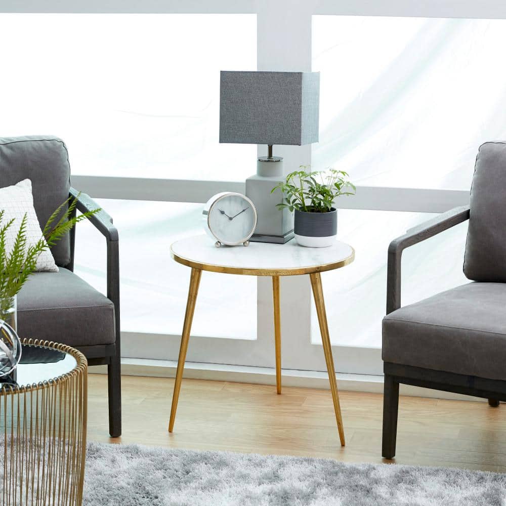 Elegant Gold & Marble Round Accent Table - 21" x 20"