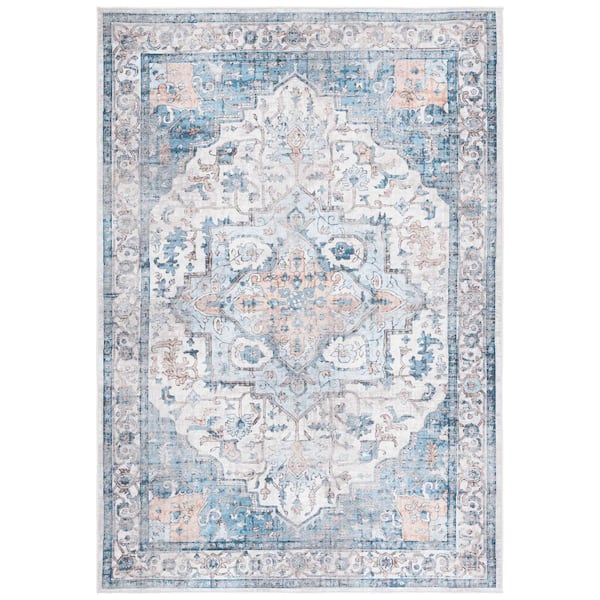 Orlando 5 ft. x 8 ft. Blue/Beige Distressed Medallion Washable Area Rug