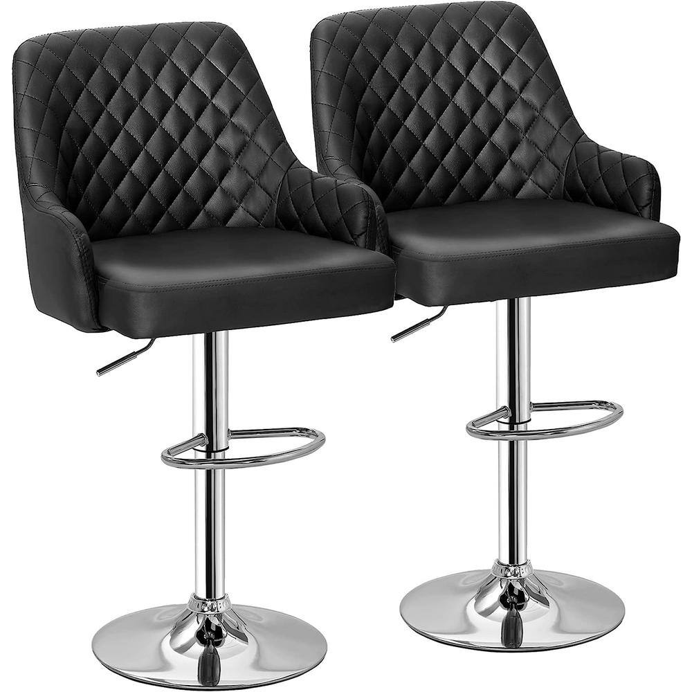 VECELO Black Modern Bar Chair with Back Adjustable Swivel Bar Stools