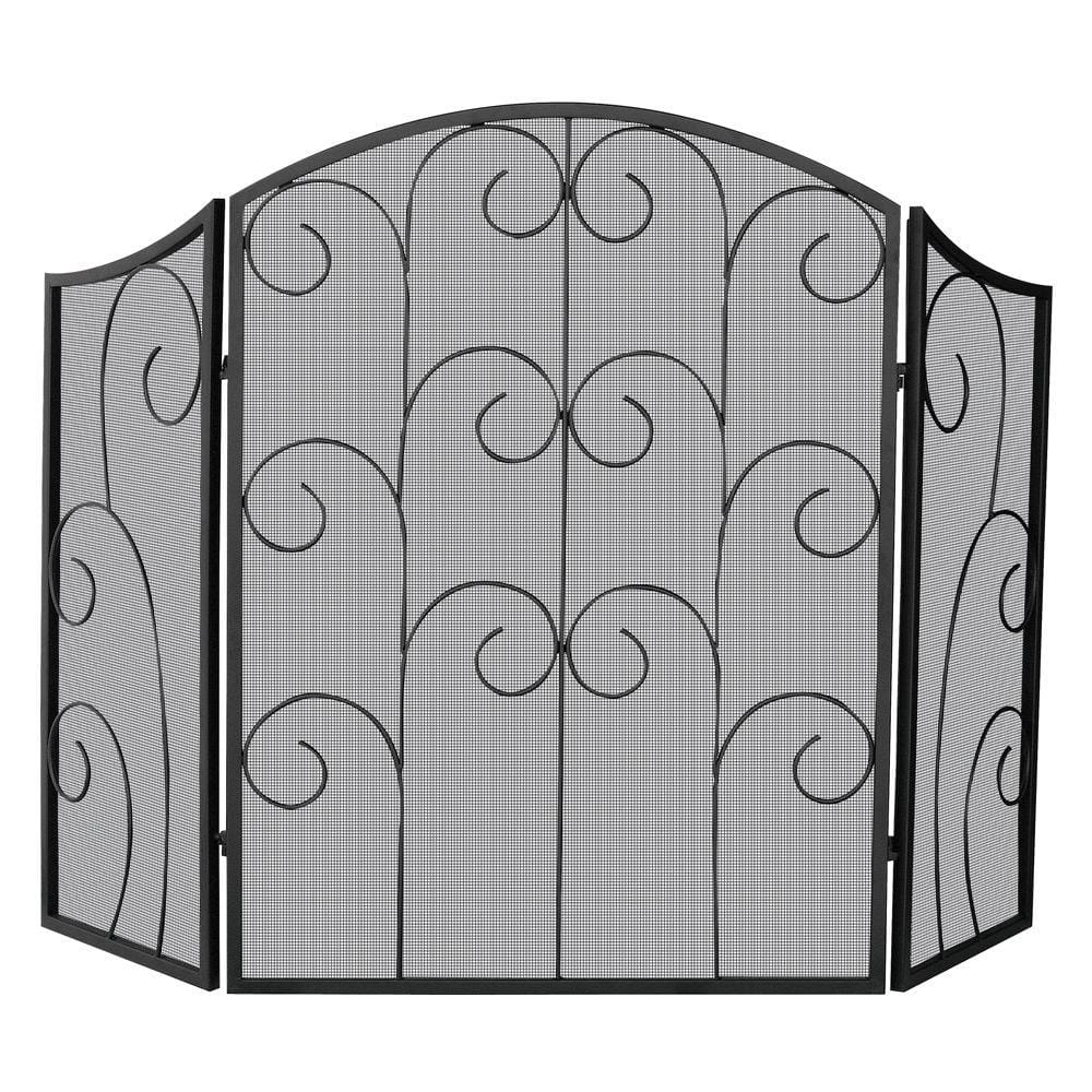 UniFlame Black Wrought Iron 52 in. W 3-Panel Fireplace Screen with Decorative Scroll and Heavy Guage Mesh -  S-1015