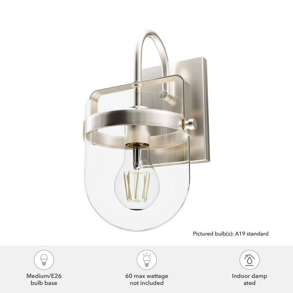Hunter - Karloff 1-Light Brushed Nickel Wall Sconce with Clear Glass Shade