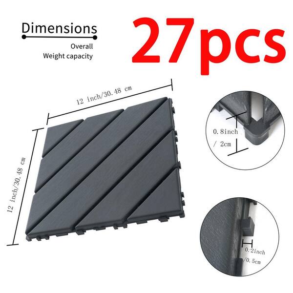 Tidoin Outdoor 1 ft. x 1 ft. Composite Interlocking Tile Deck Tile in Gray(27 Per Box)