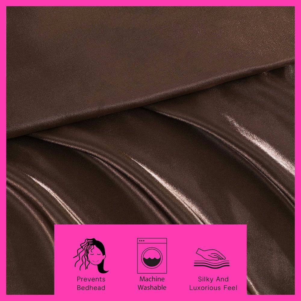 Solid Satin 4-Piece Espresso Brown Satin King Sheet Set