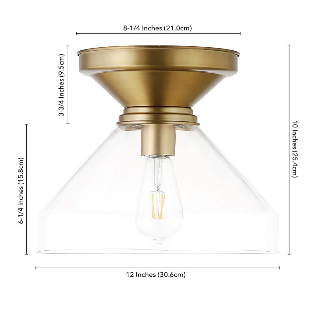 Brass and Glass 12" Semi Flush Mount Ceiling Light