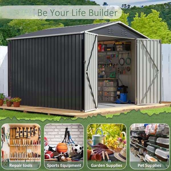VIWAT 7.4 ft. W x 7.4 ft. D Metal Outdoor Storage Shed with Floor