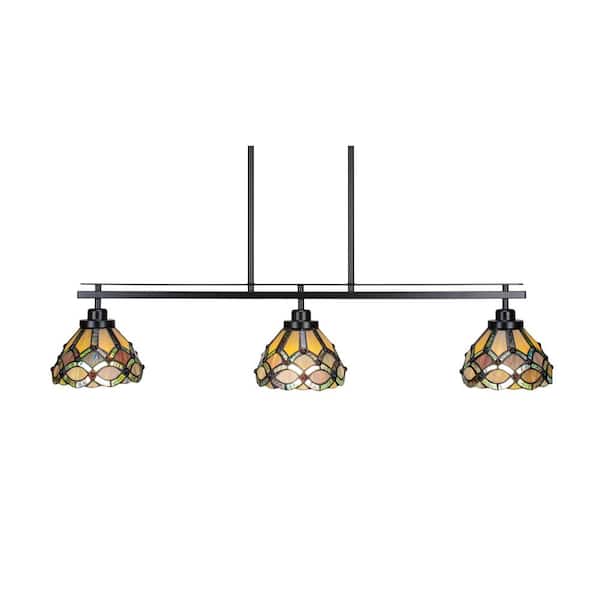 Unbranded Monroe 3-Light, Matte Black Billiard Light, Any room with 7 in. Grand Merlot Art Glass Shades no bulbs included