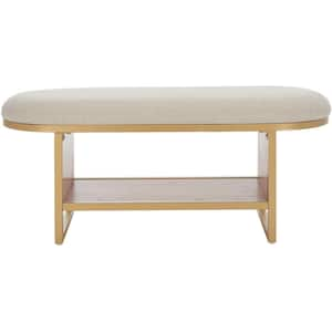 Iona Cream/Walnut Entryway Bench With Cushion 42.01 in.