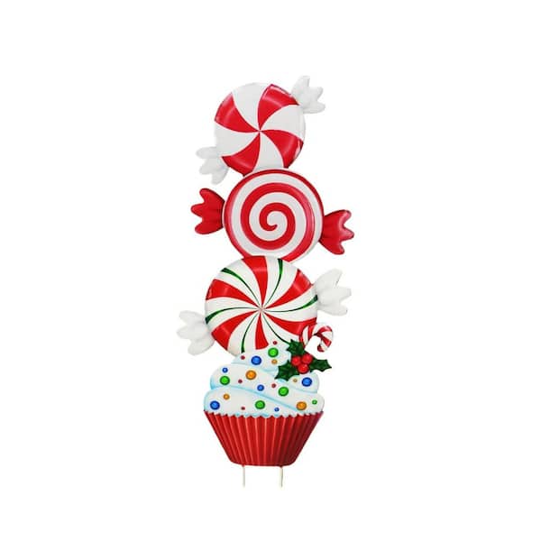 Christmas Decoration Wooden Stake with Colorful Hand-Painted Design, Candies, Cakes, Desserts Garden Stacking Stakes
