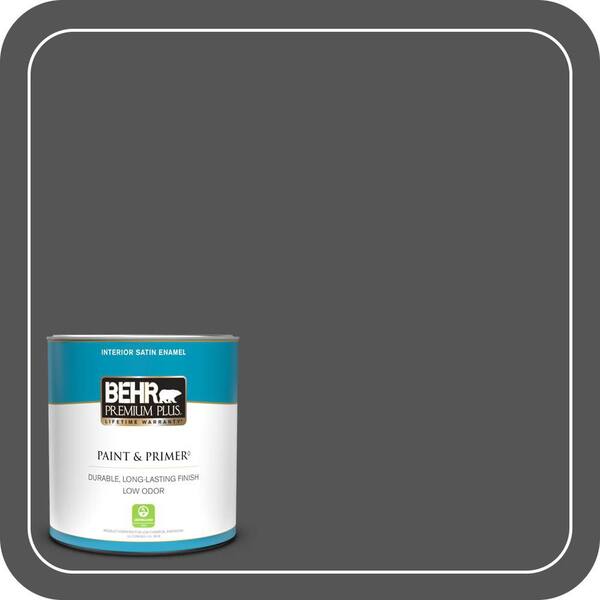 BEHR PREMIUM PLUS 1 qt. #QE-62 Maximum Gray Satin Enamel Low Odor Interior Paint & Primer