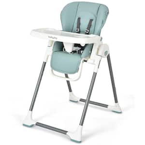 Foldable Green Baby High Chair with Double Removable Trays and Book Holder
