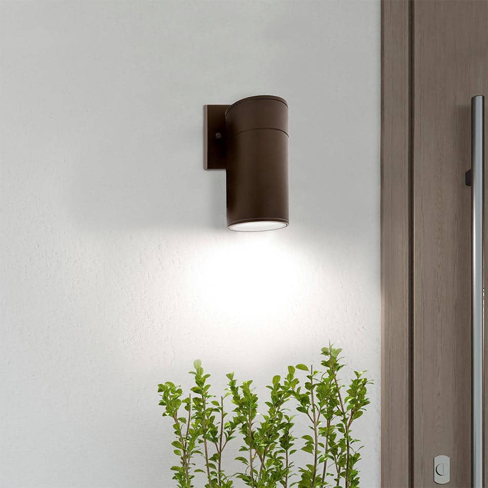 Modern Black Aluminum Cylinder Wall Sconce with Dusk to Dawn Sensor