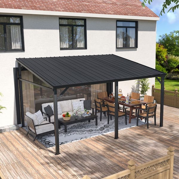 14 ft. x 10 ft. Aluminum Patio Covers with Metal Roof Wall-Mount Gazebo Pergola