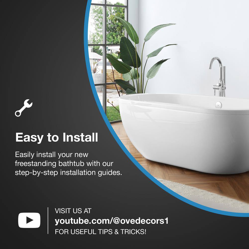 75'' White Acrylic Freestanding Soaking Bathtub