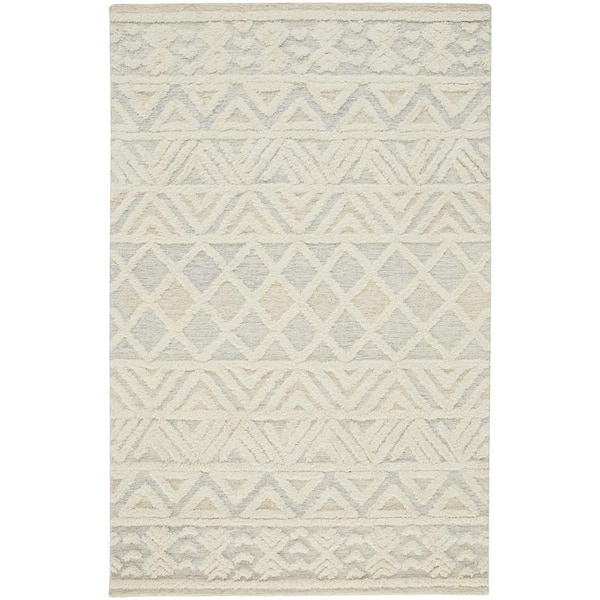 2 ft. x 8 ft. Ivory, Blue Geometric Area Rug
