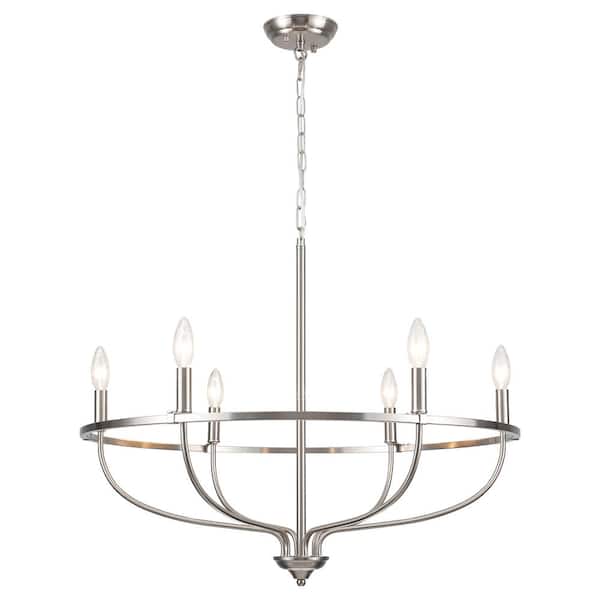 ADSENSTY 6-Light Sand Nickel Industrial Wagon Wheel Vintage Farmhouse Candle Chandelier
