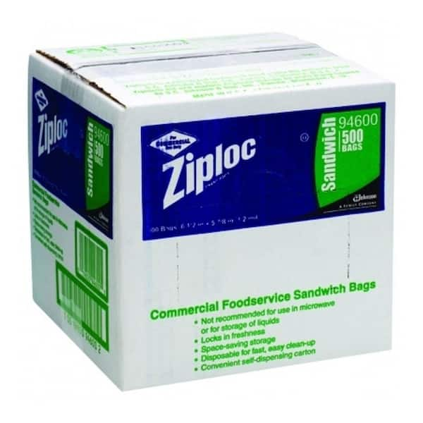 Ziploc Commercial Foodservice Sandwich Bags, 1.2 Mil, 6-1/2 in. x 6 in., Write-On Panel, 500 Per Case