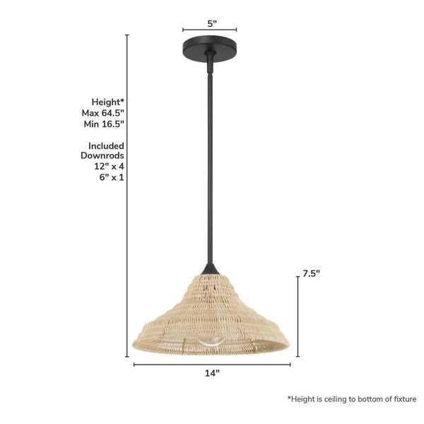 Hunter Fan Company - Hunter Agoura 1 Light Matte Black Cone Pendant Lighting for Dining Room