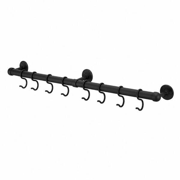 Matte Black Wall Mounted Stainless Steel Pot Rack, 23.7 in. Hanging Rack with 8 Adjustable S Hooks for Kitchen Utensils