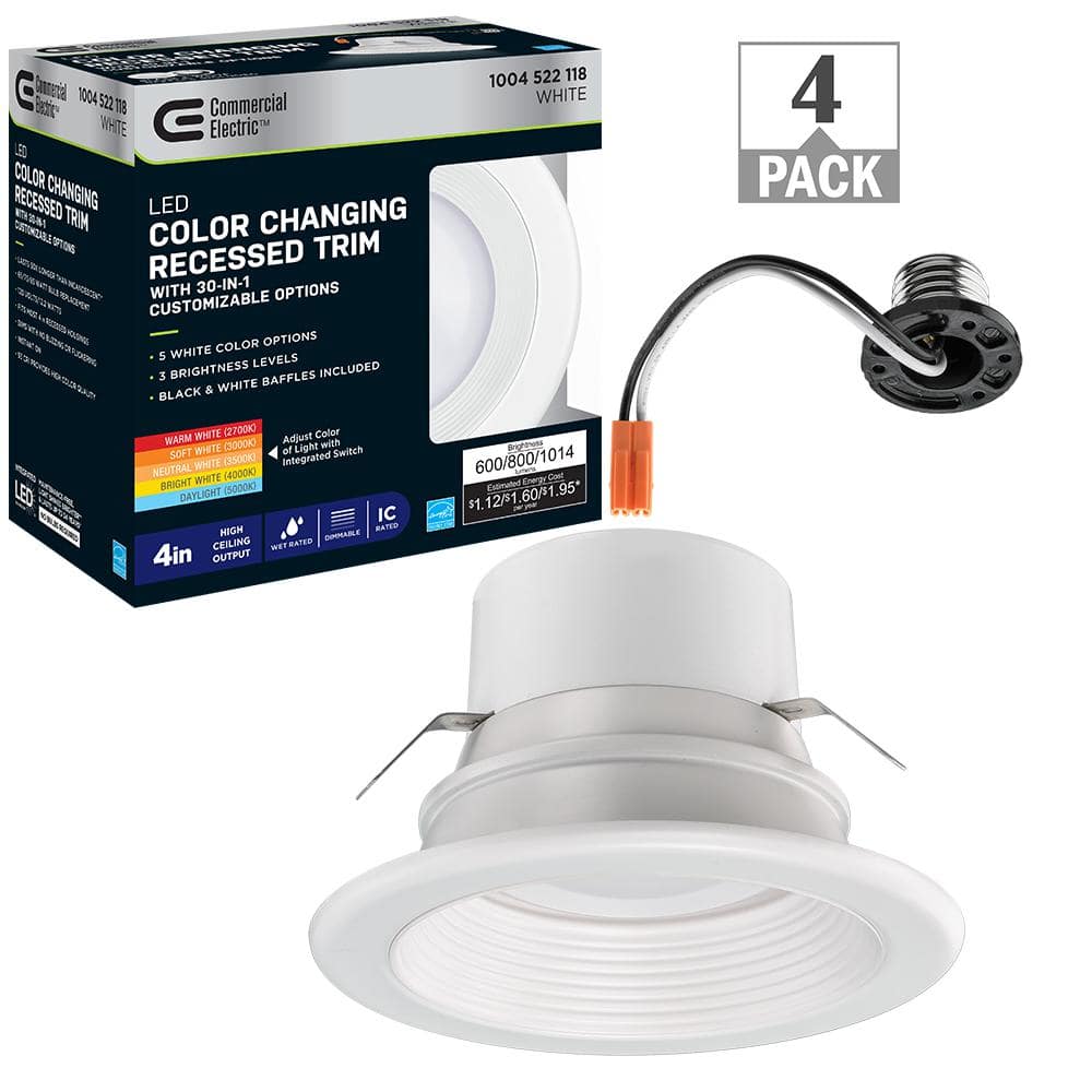 Commercial Electric 4 in. T20 Smart Adjustable CCT Integrated LED Recessed  Light Trim Powered by Hubspace Kitchen Bedroom Family Room 538552010 - The  Home Depot
