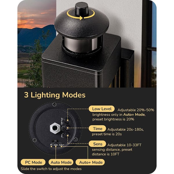 EDISHINE 12.7 in. Black Motion Sensing Dusk to Dawn Outdoor