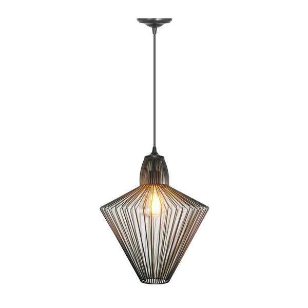 Worth Home Products Hardwired Pendant Series 1-Light Brushed Bronze Pendant with Wire Cage Shade