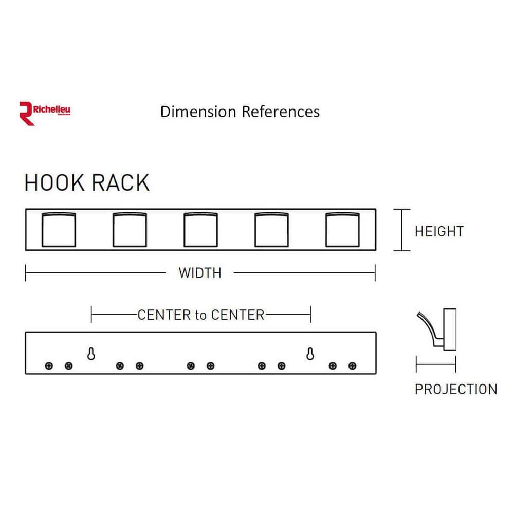 White Metal and Wood 24" Utility 5-Hook Wall Rack