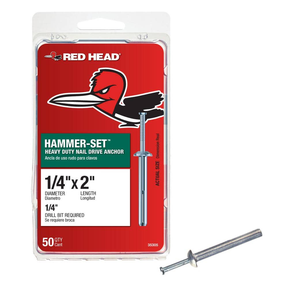 Red Head 1/4 in. x in. Hammer-Set Nail Drive Concrete Anchors (50-Pack)  35305 The Home Depot