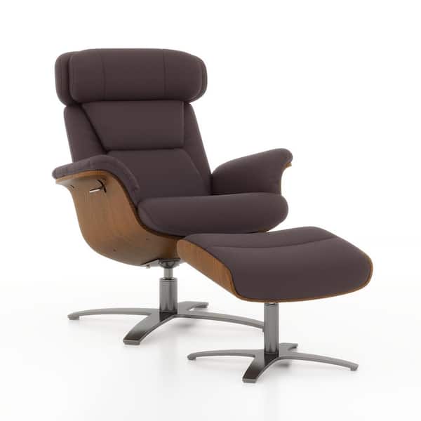 Jovan 31.5 in. Mid-Century Modern Genuine Leather Living Room Recliner Lounge Chair and Ottoman Set in Espresso Brown