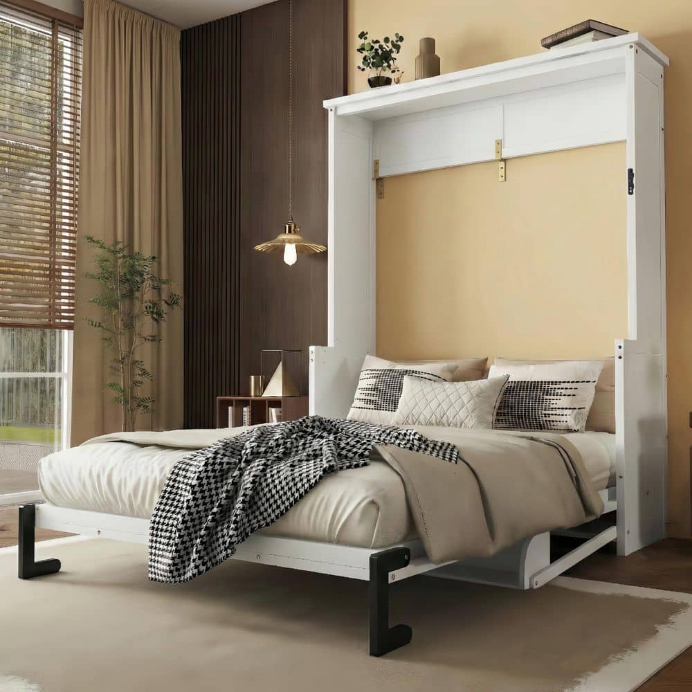 White Wood Frame Queen Size Murphy Bed with Desk, Wall Bed Folded into a Cabinet price history on PriceWatchPro