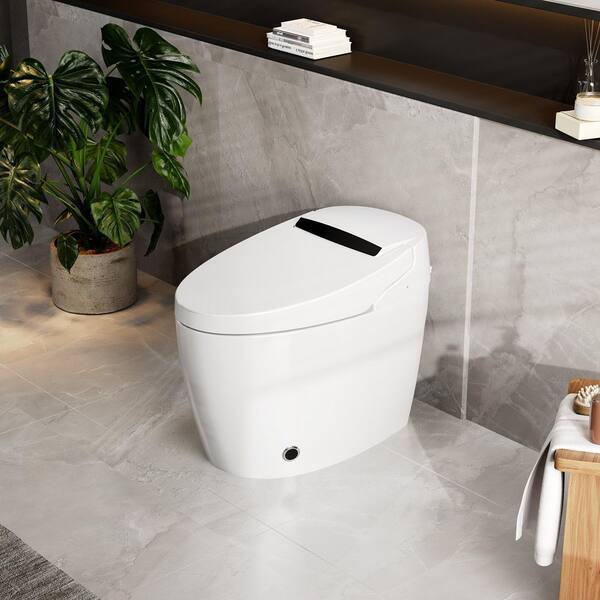 12 in. 1-Piece 1.28 GPF Dual Flush Elongated Bowl Toilet in White with Heated Seat, Auto Flush, and Remote Control