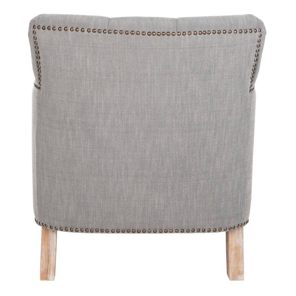 Colin Stone Grey Leather and Wood Contemporary Armchair