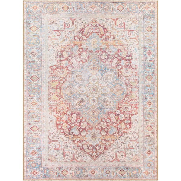 Livabliss Bianca Red 5 ft. x 7 ft. Traditional Indoor Machine-Washable Area Rug