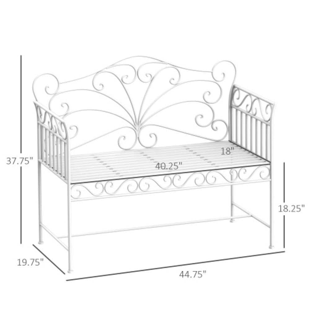 Cream White 43" Iron Two-Seater Garden Bench