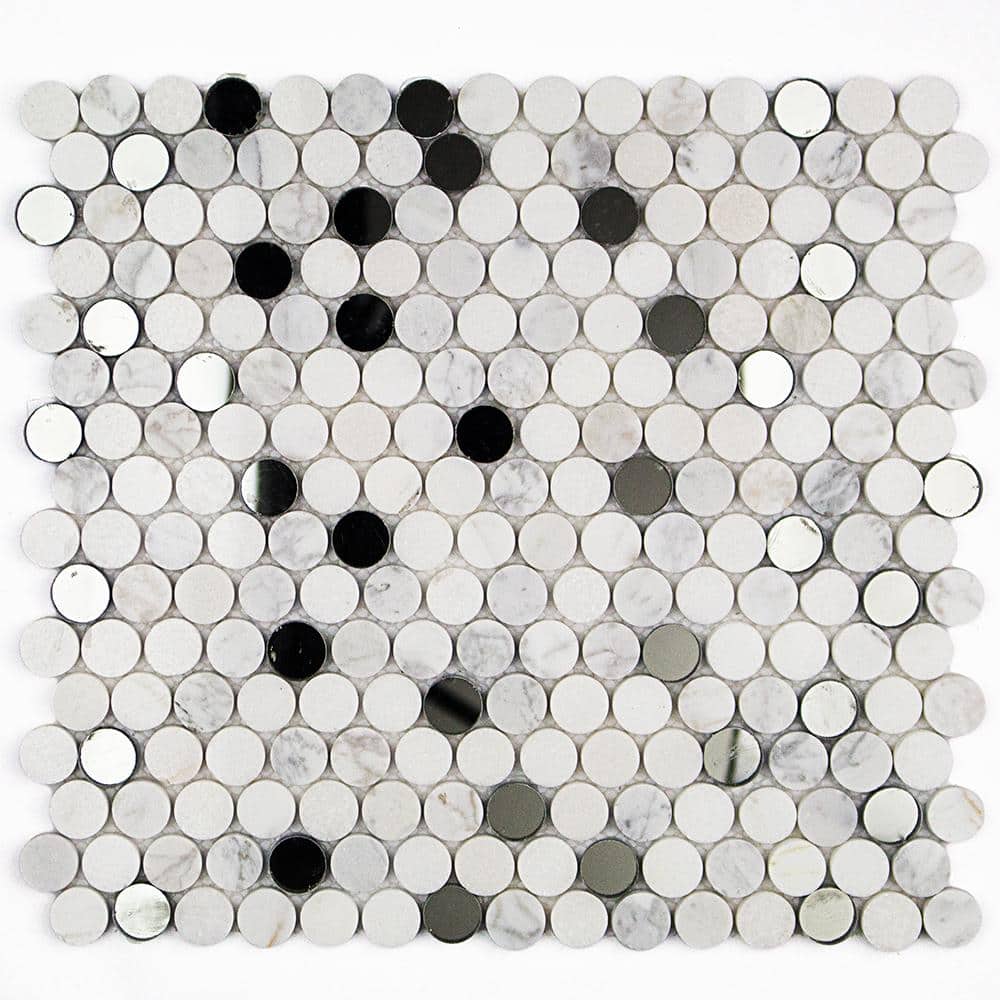 Mirage Penny Round White and Gray 3 in. x 6 in. Marble and Glass Wall Mosaic Tile Sample price history on PriceWatchPro