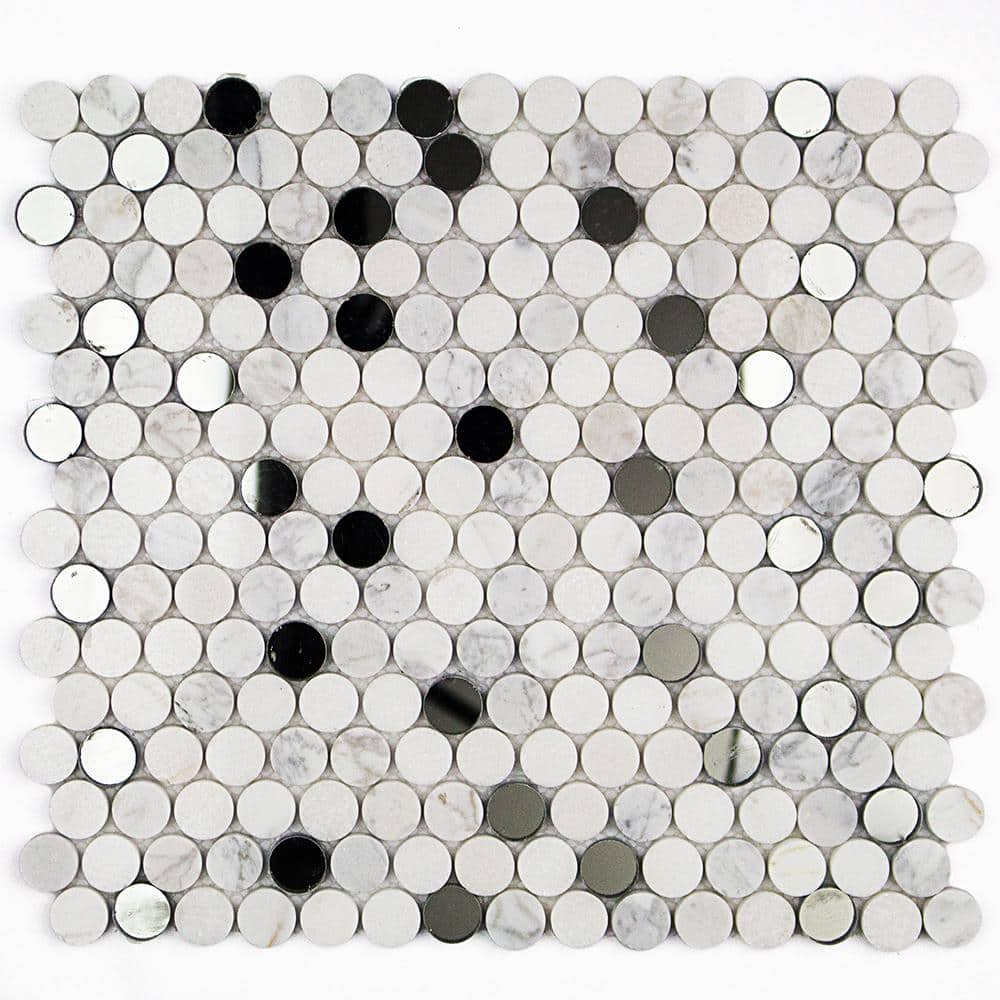 Ivy Hill Tile Mirage Penny Round White and Gray 3 in. x 6 in. Marble and  Glass Wall Mosaic Tile Sample EXT3RD104207 - The Home Depot
