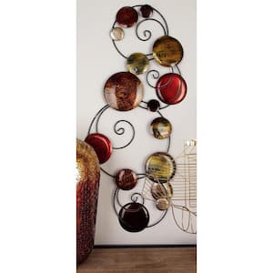 17 in. x  41 in. Metal Multi Colored Embossed Plate Wall Decor with Scroll Frame