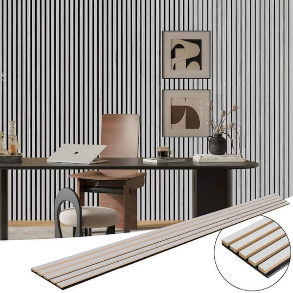 Art3dwallpanels Gray 0.83 in. x 0.65 ft. x 8 ft. Wood Slat Acoustic Panels, MDF Decorative Wall Paneling (4 Piece/21 sq. ft.)