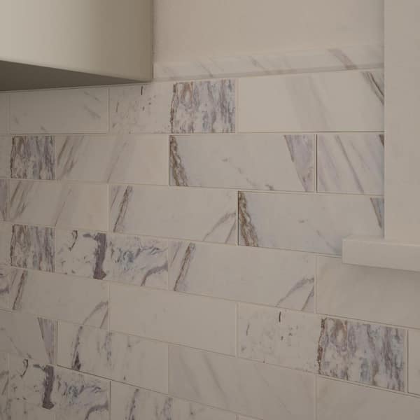 Volakas White 0.75 in. x 12 in. Honed Marble Pencil Trim Wall Tile (0.0625 sq. ft./ Each)