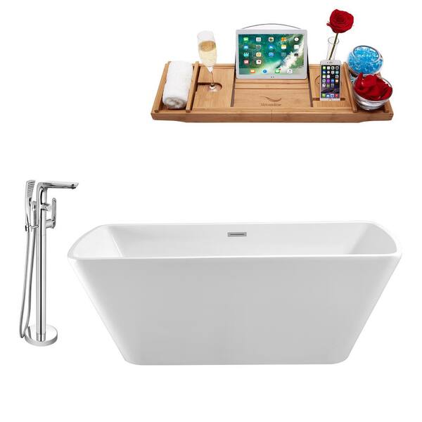 Streamline Tub, Faucet and Tray Set 59 in. Acrylic Flatbottom Non-Whirlpool Bathtub in Glossy White